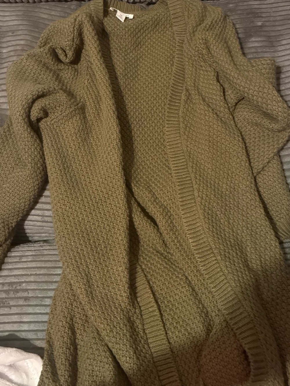 Cozy Open-Front Olive Green Knit Cardigan Sweater
